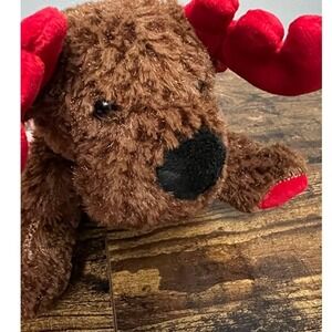 MTY International Reindeer Plush Brown Shaggy Tinsel Red Antlers Christmas
